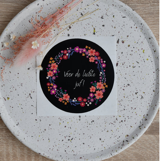 Sticker "Voor de liefste juf" in Midnight Garden print