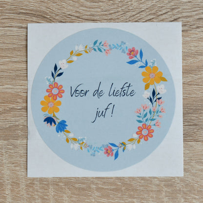 Sticker "Voor de liefste juf" in Sunny Petals print